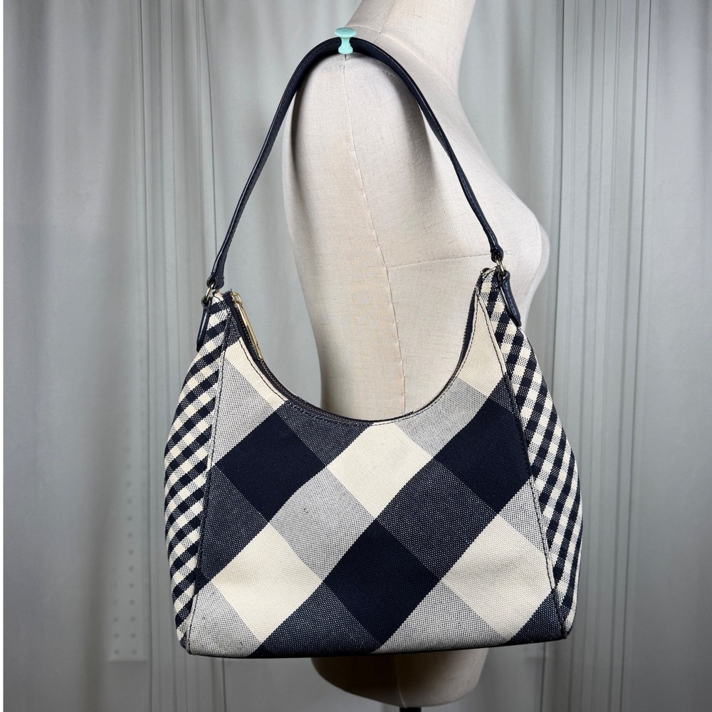 Talbots Navy & Cream Gingham Hobo Shoulder Bag